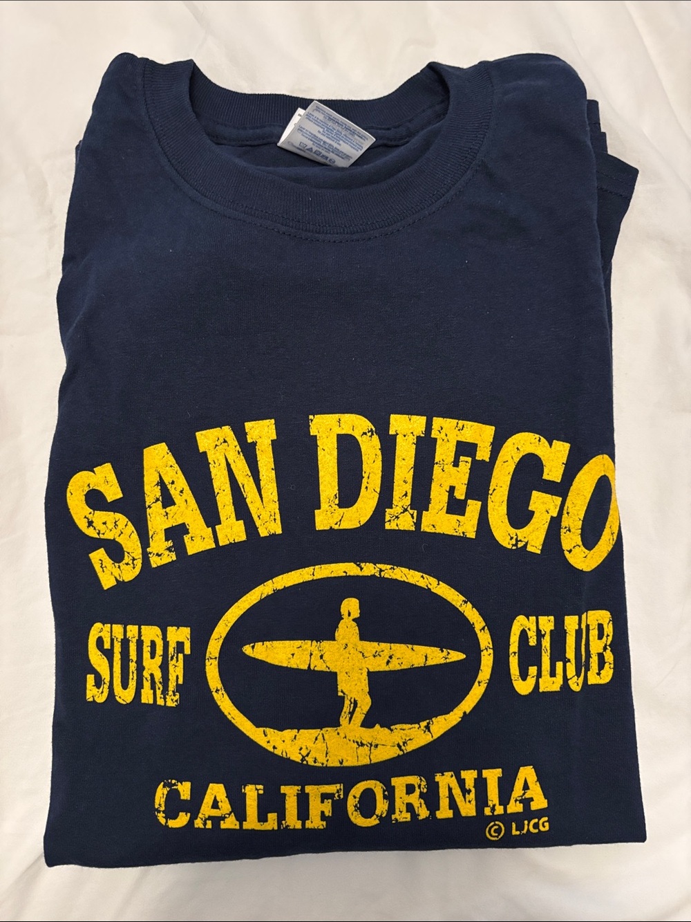 San Diego Surf Club Long Sleeve Tee - Navy Blue with Yellow print by Gildan